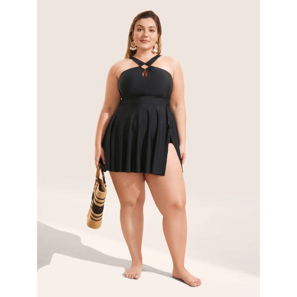 3X 22 24 Plus Size BloomChic Tankini Halter Cut Out Swim Dress Top no bottom - Picture 2 of 5
